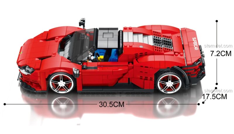 Kích thước mô hình Ferrari Daytona SP3 Reobrix 11026, bộ lắp ghép Siêu xe Ferrari Daytona SP3 tỉ lệ 1:16, đồ chơi mô hình cho bé trai