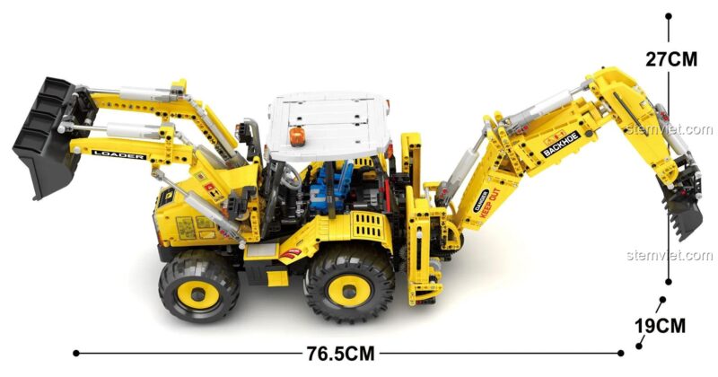 Kích thước chi tiết 76.5cm của đồ chơi mô hình Xe xúc đào điều khiển từ xa 22018.