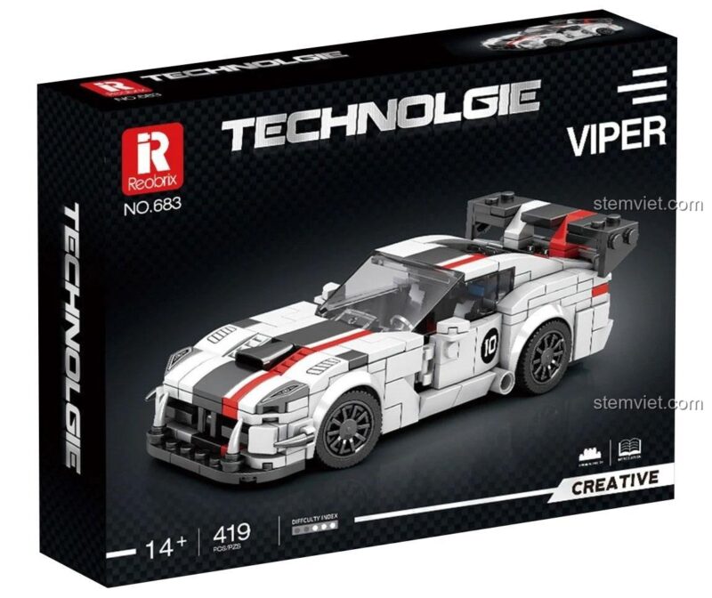 Hộp đồ chơi mô hình Reobrix 683 Siêu xe Dodge Viper, món quà sinh nhật ý nghĩa cho con trai.