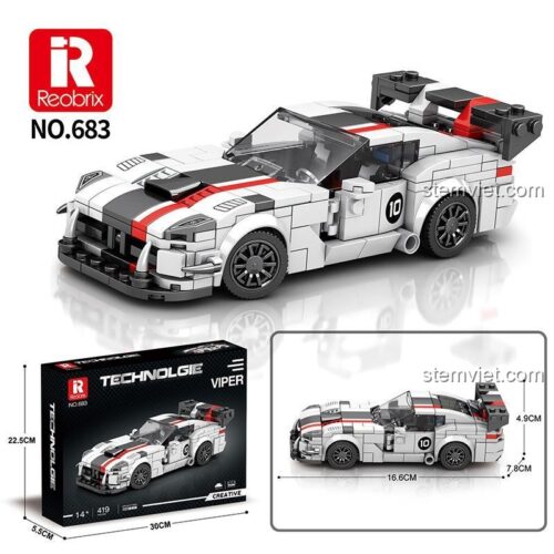 Kích thước bộ lắp ráp Xe đua Dodge Viper Reobrix 683, gồm 419 mảnh ghép, chất lượng cao.