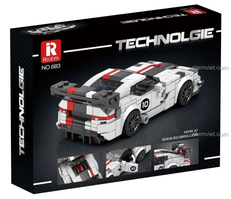 Chi tiết mặt sau hộp bộ xếp hình Reobrix 683 Xe cơ bắp Mỹ Dodge Viper.