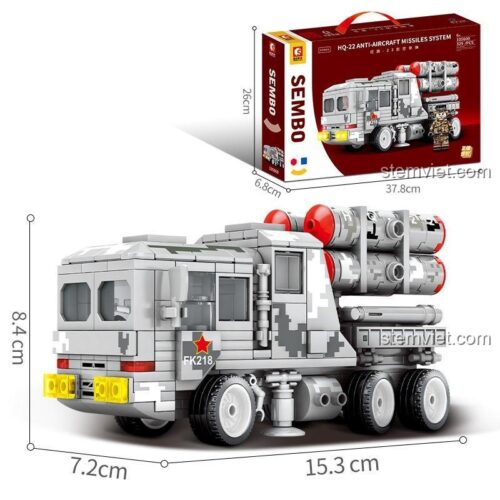 Mô hình xe tải chở tên lửa phòng không HQ-22 Sembo 105600 với 2 minifigure lính. Bộ lắp ghép Xe tải chở tên lửa giá rẻ cho bé trai 6 tuổi.
