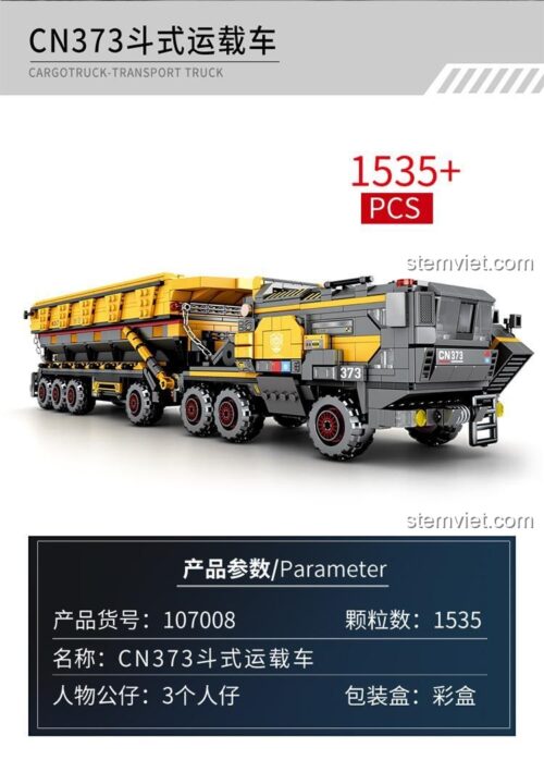 Thông số kỹ thuật bộ lắp ghép Sembo Block 107008 Xe tải vận chuyển CN373, đồ chơi mô hình 1535 chi tiết, có 3 minifigures, phù hợp con trai 6 tuổi.
