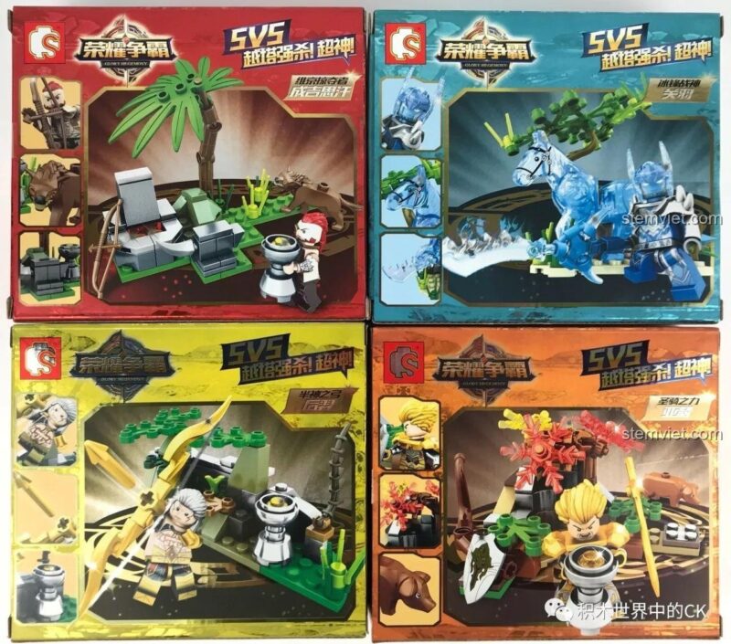 Ảnh review 4 hộp đồ chơi mô hình Sembo 11838-11841 Tướng game Vương Giả Vinh Diệu.