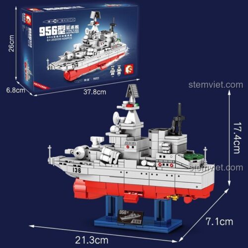 Mô hình tàu chiến Type 956 Sembo 202039 với hai phiên bản có và không có giá đỡ trưng bày. Bộ xếp hình tàu chiến hải quân chất lượng cao.