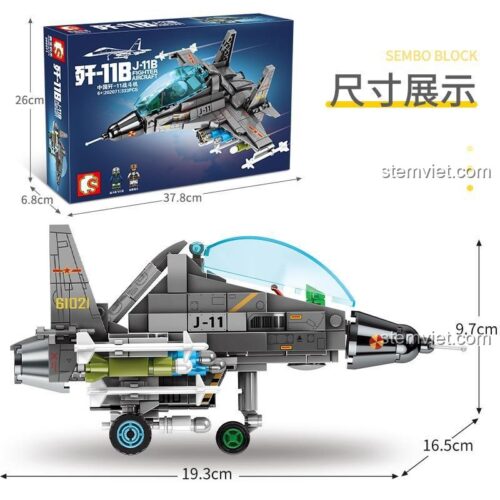 Mô hình máy bay tiêm kích J-11B SEMBO 202071 với kích thước chi tiết, đồ chơi xây dựng cho bé trai 6 tuổi, giá tiết kiệm.
