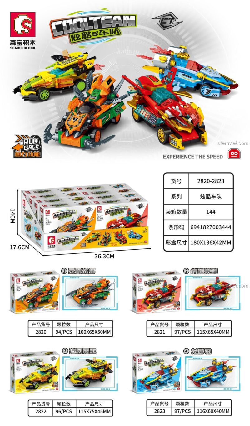 Hộp sản phẩm bộ lắp ghép Xe Đua Long Ảnh Nhận Sembo 2823, món quà giá rẻ cho bé trai.