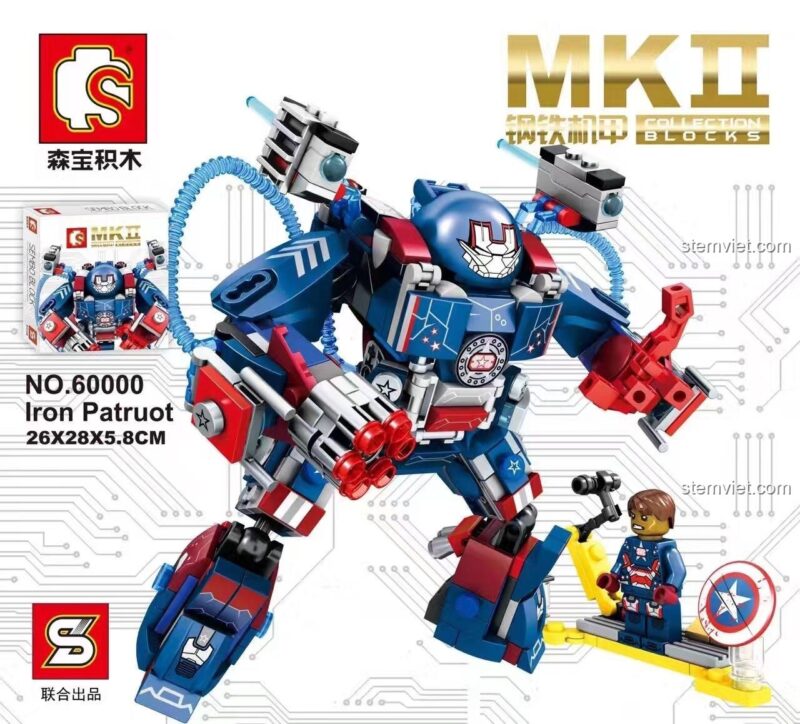 Render chính thức bộ lắp ráp Giáp Iron Patriot 60000, tương thích LEGO®.