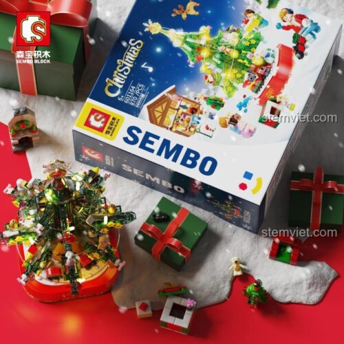 Hộp sản phẩm đồ chơi mô hình Cây thông Noel SEMBO 601164, món quà Giáng Sinh ý nghĩa cho cả bé trai và bé gái.
