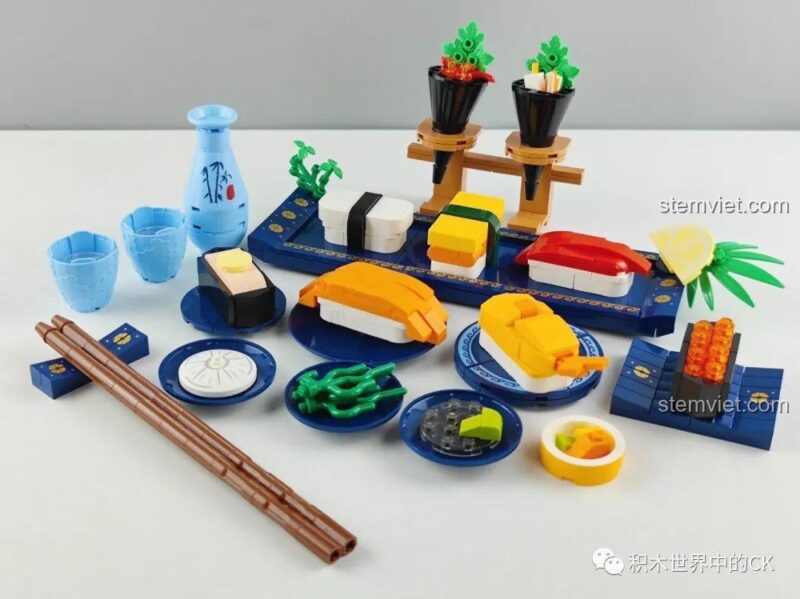 Toàn cảnh bộ Món Ăn Nhật Bản: Sushi SEMBO 601414, bộ đồ chơi 1414 đầy đủ các món, đồ chơi mô hình 601414 giá tốt