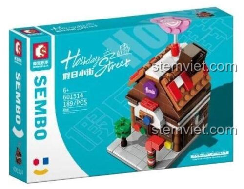Các túi mảnh ghép và sách hướng dẫn của bộ đồ chơi xếp hình Sembo 601514 Cửa Hàng Kẹo Ngọt cho bé gái 6 tuổi.