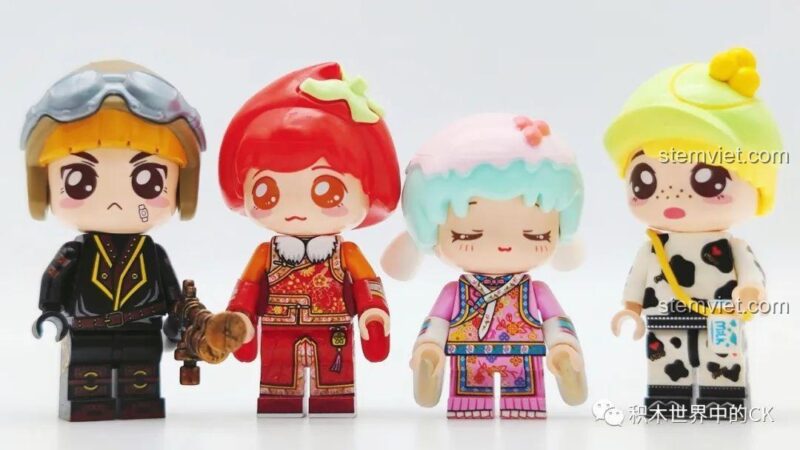 Bốn minifigure đáng yêu từ series Candy Planet của SEMBO, bao gồm cô bé Dâu Tây từ bộ đồ chơi Mô hình Cốc Kem Dâu Tây Ngọt Ngào 615011, đồ chơi mô hình cho bé gái, giá tốt