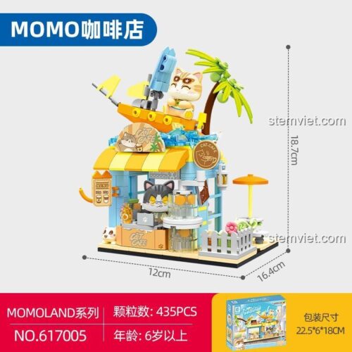 Mô hình quán cà phê mèo SEMBO 617005 có thiết kế mở rộng và các bộ phận chuyển động, đồ chơi xây dựng sáng tạo cho bé gái.