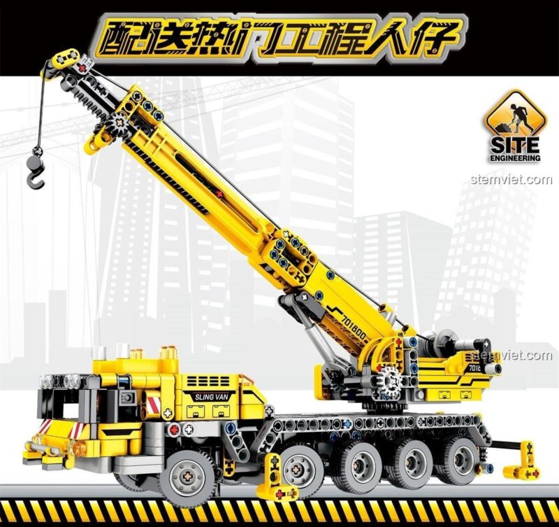 Mô hình cần cẩu kỹ thuật 701800 với cần cẩu vươn dài, đồ chơi sáng tạo cho bé.