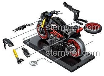 Đồ chơi mô hình SEMBO 714550, mô hình xe máy lắp ráp chi tiết, thể hiện các mảnh ghép và cách lắp ráp, giúp bé trai 6 tuổi phát triển tư duy.