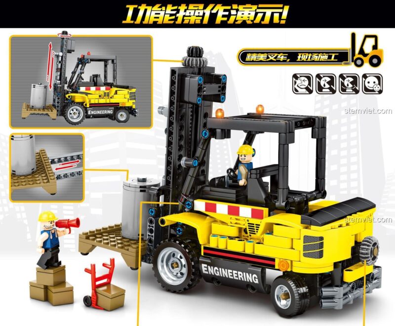 Mô hình Sembo Block 703600 Xe Nâng Công Trình tính năng nâng hạ