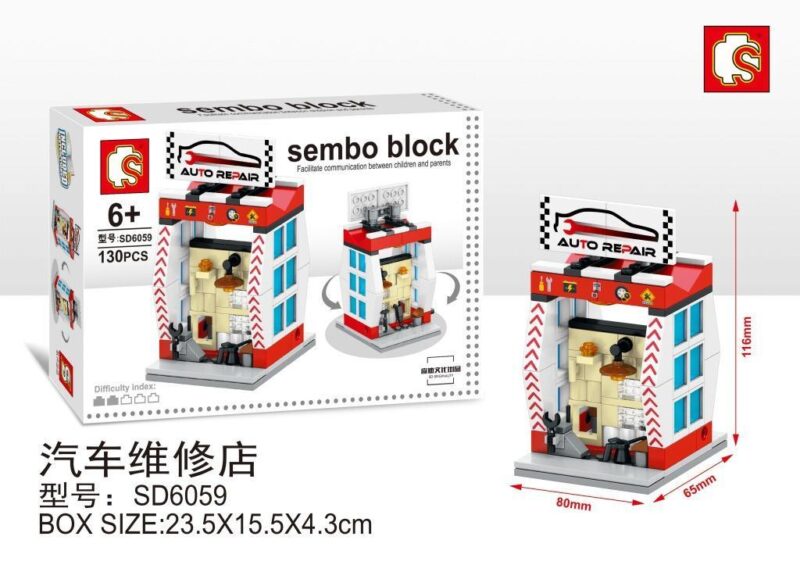 Mô hình bộ lắp ghép Cửa hàng sửa chữa ô tô Sembo SD6059 giá rẻ cho con trai 6 tuổi.