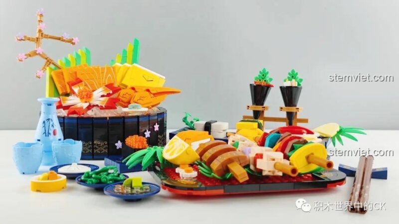 Mô hình đồ chơi lắp ráp SEMBO 601414 món ăn nhẹ phong cách Nhật với các chi tiết.