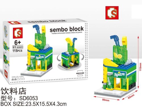 Mô tả ảnh: bộ lắp ghép Cửa hàng nước giải khát Sembo SD6053. Đây là một đồ chơi xếp hình giá rẻ, phù hợp cho bé gái 6 tuổi, giúp bé phát triển sự sáng tạo.