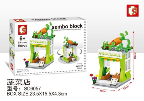 bộ lắp ghép Cửa hàng rau củ Sembo SD6057 giá rẻ cho bé gái 6 tuổi. Mô hình cửa tiệm dễ thương với 108 mảnh ghép.
