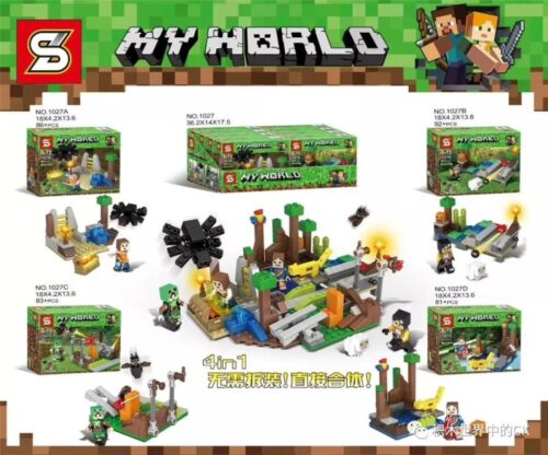 Bộ lắp ráp Sheng Yuan 1027 Thế giới Minecraft 4 trong 1 giá rẻ cho bé trai 6 tuổi, gồm 342 mảnh ghép tương thích LEGO®.