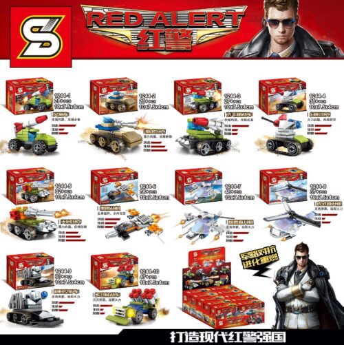 Bộ lắp ráp Sheng Yuan 1244 chủ đề game Red Alert, gồm 10 mô hình xe quân sự mini cho bé trai 6 tuổi. Giá rẻ, chất lượng.