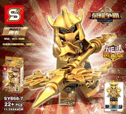 Toàn bộ 8 mẫu minifigure Sheng Yuan SY668 Glory Hegemony Vương Giả Vinh Diệu, bao gồm cả mẫu SY668-7 Điển Vi Hoàng Kim Võ Sĩ.
