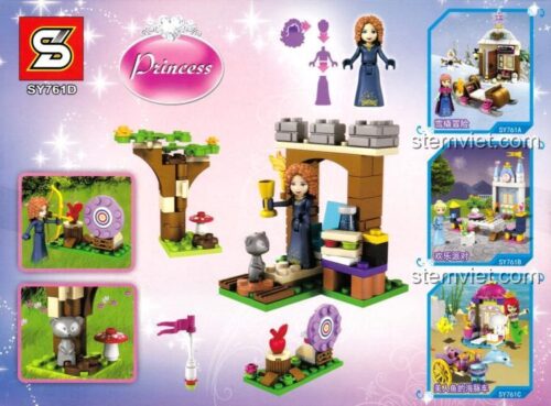 Chi tiết mô hình đồ chơi xếp hình Sân tập bắn cung của Merida SY761. Bao gồm minifigure Merida và gấu con.