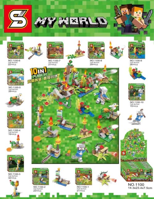 Bộ lắp ráp Sluban 1100 Thế Giới Minecraft 10 Trong 1, đồ chơi lắp ghép cho bé 6-12 tuổi, giá tốt, hộp sản phẩm.