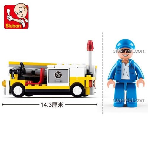 Kích thước đồ chơi xếp hình Xe Băng Chuyền Hành Lý Sluban B0369, dài 14.3cm.