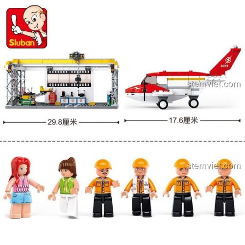 Kích thước đồ chơi mô hình Nhà chứa máy bay Sluban B0372, dài 29.8cm.