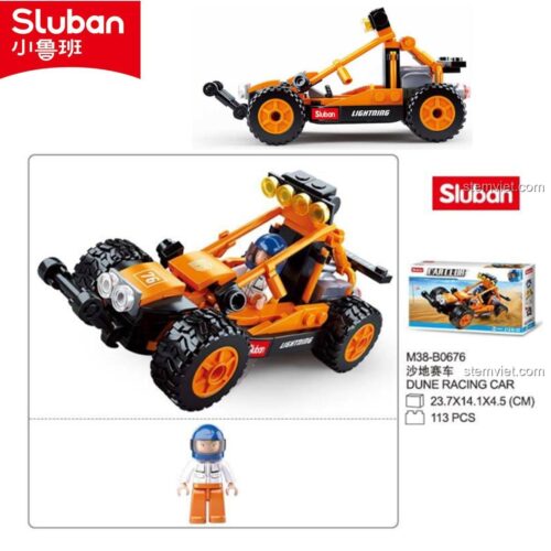 bộ đồ chơi Sluban M38-B0676 Xe Đua Địa Hình Sa Mạc, hộp sản phẩm có minifigure, phù hợp bé trai 6 tuổi