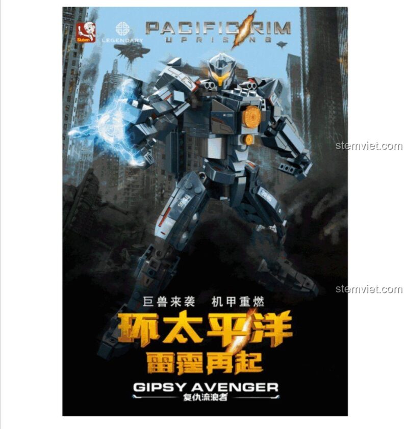 Các túi mảnh ghép của bộ lắp ráp Sluban M38-B0726A Người Máy Gipsy Avenger Phục Thù Lang Thang, đồ chơi mô hình Robot Gipsy Avenger 462 mảnh