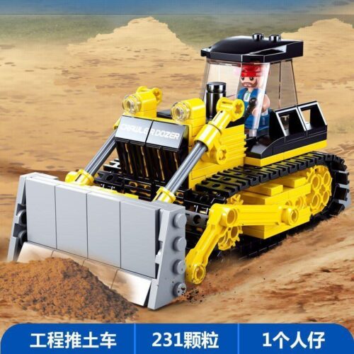 Bộ lắp ghép xe ủi công trình Sluban M38-B0802 với 231 mảnh ghép, dành cho bé trai 6 tuổi. Mô hình xe xúc lật giá rẻ, chất lượng.