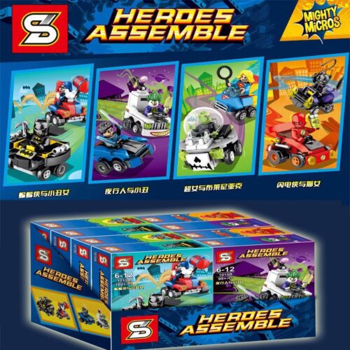 Bộ lắp ráp Xe đua mini Mighty Micros SY 1015, đồ chơi xếp hình cho bé trai 6 tuổi giá rẻ, gồm 8 minifigures Batman, Joker, Flash...