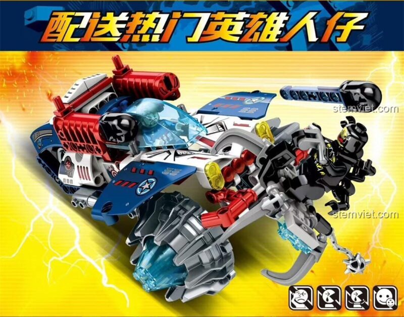 Đồ chơi mô hình SY 7027 với minifigure Captain America và Outrider cho bé trai.