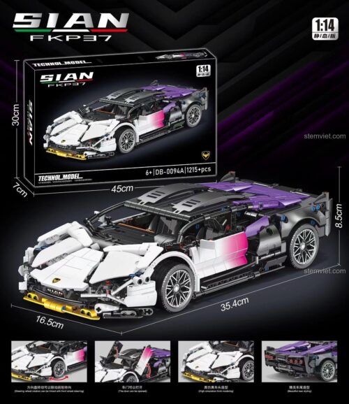 Mô hình Lamborghini Sián FKP 37 Technol Model DB0094 với kích thước 35.4x16.5x8.5cm, đồ chơi lắp ghép siêu xe cho bé trai 6 tuổi, chất lượng cao.