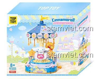 Hộp sản phẩm của bộ xếp hình TC2020 Vòng quay ngựa gỗ Cinnamoroll, thương hiệu TOP TOY, phù hợp làm quà tặng cho con gái.