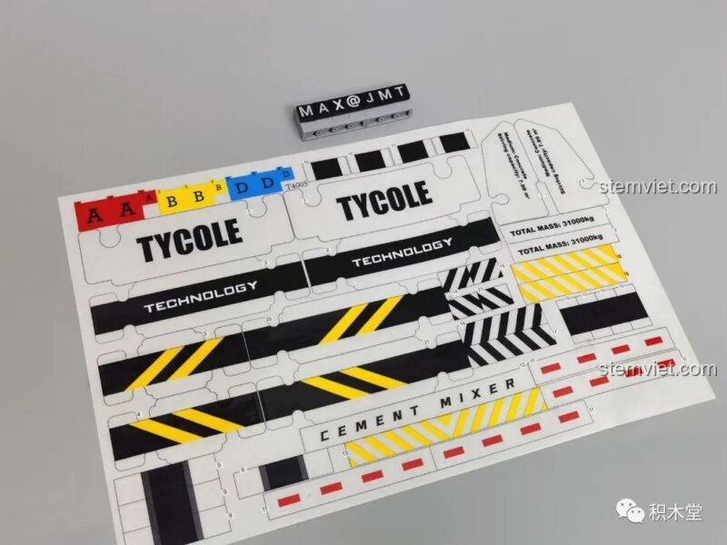 Tấm decal dán chi tiết cho mô hình Tycole T4005 Xe Trộn Bê Tông, giúp tăng tính chân thực và thẩm mỹ cho Tycole Xe xây dựng