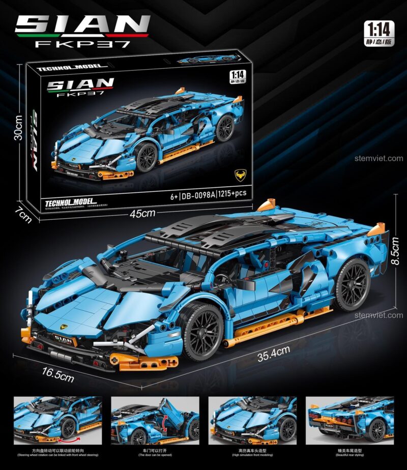 Đồ chơi lắp ghép United Creative DB-0098 Mô hình Lamborghini Sián FKP 37 tỉ lệ 1:14, kích thước chi tiết cho bé trai 6 tuổi, chất lượng cao