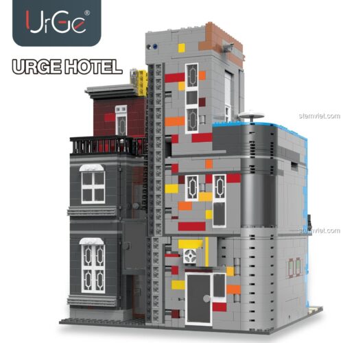 Ảnh cận cảnh các chi tiết nội thất tinh xảo của đồ chơi mô hình UrGe UG-10182, bao gồm phòng ngủ, quầy bar, nhà vệ sinh. Một lựa chọn giá tốt cho người đam mê kiến trúc.