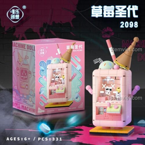 Đồ chơi mô hình Weile Creative 2098 Máy gắp thú biến hình Kem Dâu, bộ lắp ghép Máy gắp thú mini cho bé gái 6 tuổi, mô hình máy gắp thú chất lượng tốt.