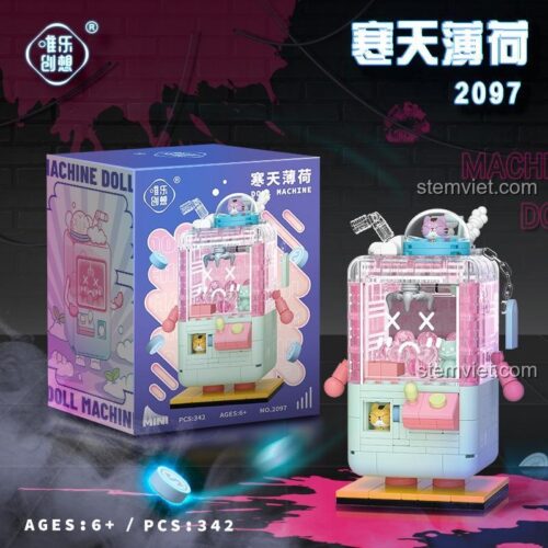Đồ chơi lắp ráp máy gắp thú bông Wele Creative 2097, mô hình máy gắp kẹo mini, giúp bé gái 6 tuổi phát triển tư duy sáng tạo.
