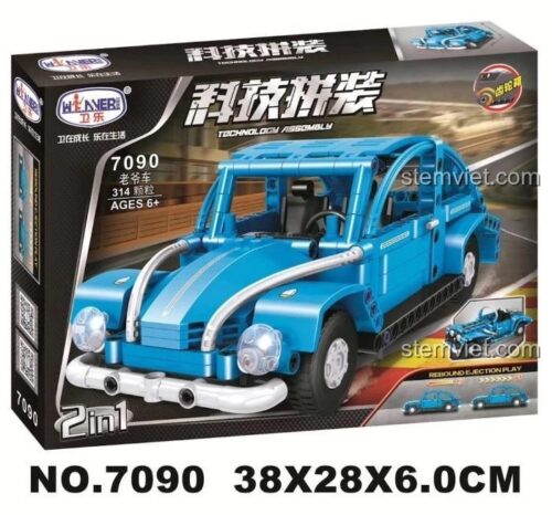 Hộp sản phẩm bộ lắp ráp Winner 7090 Xe Cổ Điển Volkswagen Beetle, đồ chơi mô hình Xe Mui Trần Cổ Điển, 314 mảnh, có động cơ kéo lùi, giá rẻ