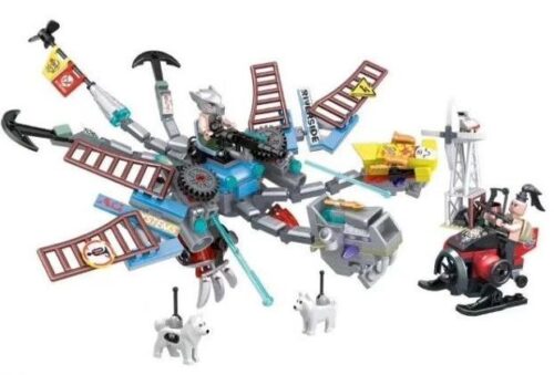 Ảnh chụp toàn cảnh bộ lắp ráp Winner 8056 Rồng Quỷ Cơ Khí Hai Đầu với 2 minifigures và các mô hình phụ, đồ chơi sáng tạo cho con trai 6 tuổi.