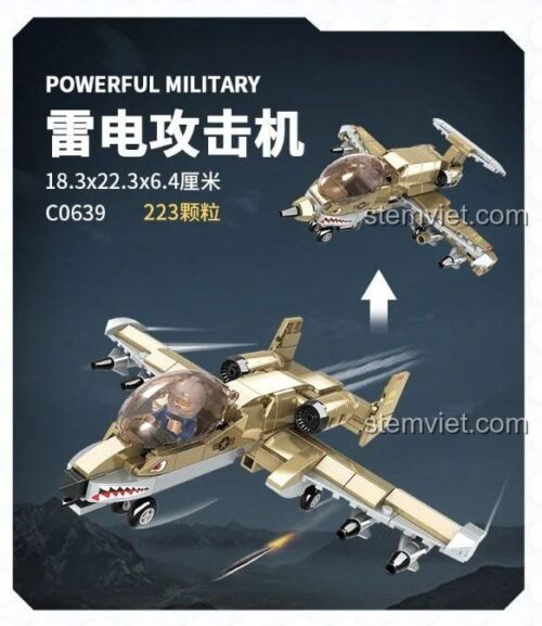Bộ lắp ghép Máy bay chiến đấu quân sự WOMA C0639, đồ chơi lắp ráp máy bay tiêm kích 223 mảnh ghép, phù hợp bé trai 6 tuổi