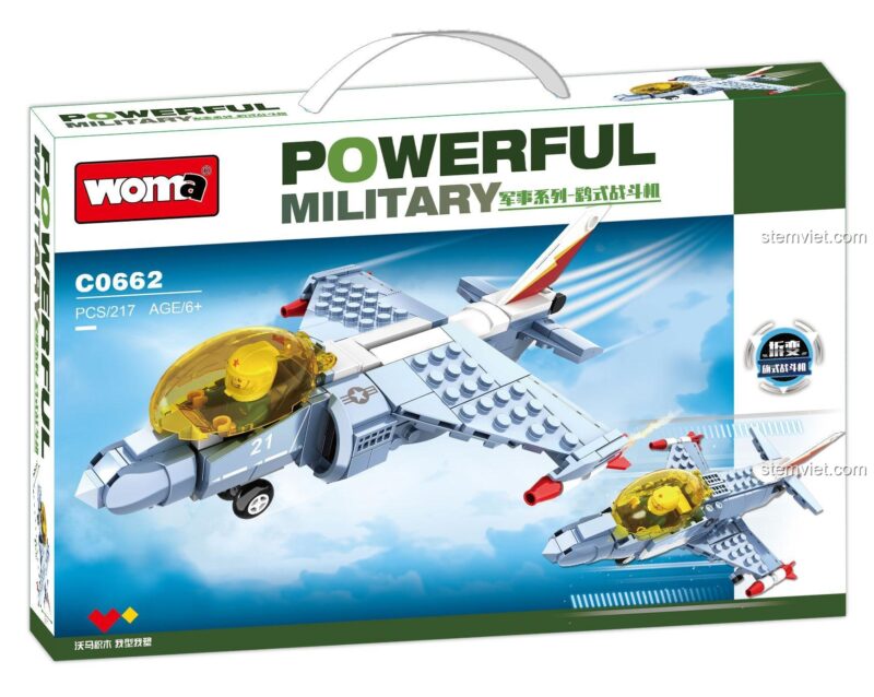 Hộp đồ chơi Máy bay chiến đấu Harrier WOMA C0662 Powerful Military, bộ lắp ghép quân sự chất lượng cao cho bé trai 6 tuổi