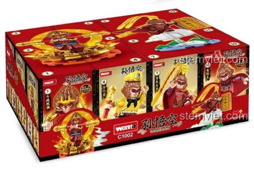 Hộp bộ sưu tập 12 minifigure Tôn Ngộ Không WOMA C1002, đồ chơi lắp ghép Tề Thiên Đại Thánh, chất lượng cao.