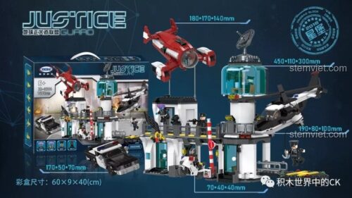 Kích thước chi tiết đồ chơi xếp hình Mô hình đồn cảnh sát tương lai XINGBAO XB02106, gồm 1480 mảnh.