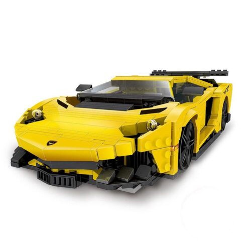 Mô hình render 3D của bộ lắp ghép Siêu xe Lamborghini Aventador XB-03008 màu vàng đen, một món đồ chơi mô hình giá rẻ cho bé trai 7 tuổi.